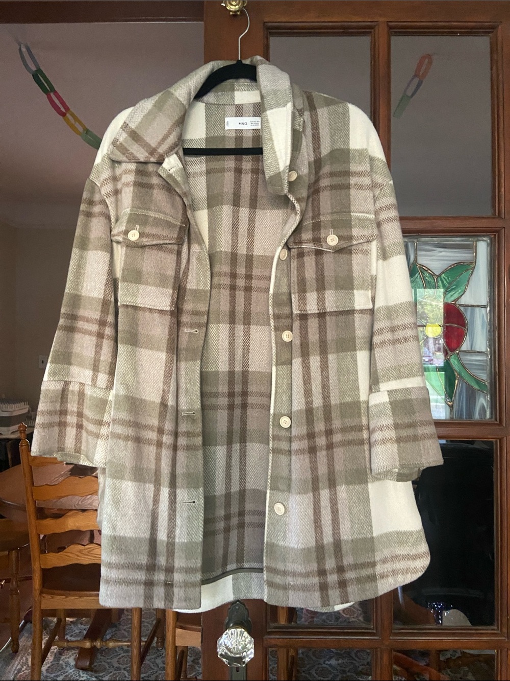 Mango Plaid Trench Coat in Beige and Cream